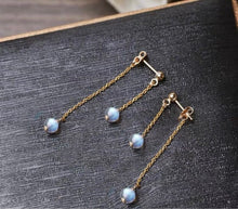 이미지를 갤러리 뷰어에 로드 , 골드/실버 스테인레스 스틸 5mm AAA 크리스탈 천연 래브라도라이트 귀걸이 6cm
