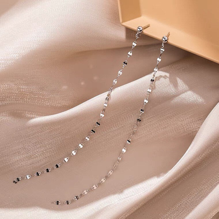 매우 긴 한국 패션 싱글 스틸 스터드 커피빈 체인 귀걸이 10cm 미니멀리스트