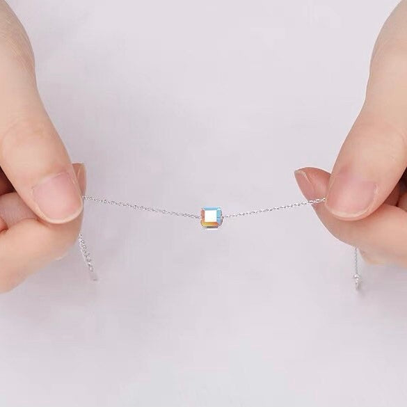 S925 6mm Clear Ab Rainbow Cube Bracelet 6/7/8 inches +1 inch Extender Minimalist