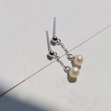 Load image into Gallery viewer, Surgical Steel 5mm AAA Button Pearls Chain Earrings 3cm
