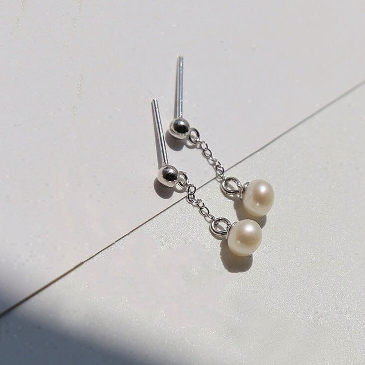 Surgical Steel 5mm AAA Button Pearls Chain Earrings 3cm