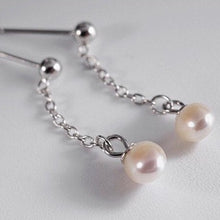 Load image into Gallery viewer, Surgical Steel 5mm AAA Button Pearls Chain Earrings 3cm
