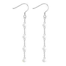 이미지를 갤러리 뷰어에 로드 , 925 Silver Dangle Earrings with 4mm Button Pearls and Chains, 5cm in Length, Elegant Jewelry
