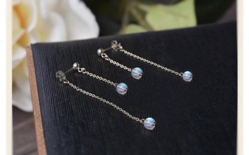 골드/실버 스테인레스 스틸 5mm AAA 크리스탈 천연 래브라도라이트 귀걸이 6cm