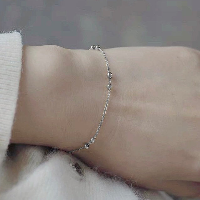 Korean 925 silver stainless steel moving beads chain link bracelet 6/7/8 +~0.5inches Spring Ring