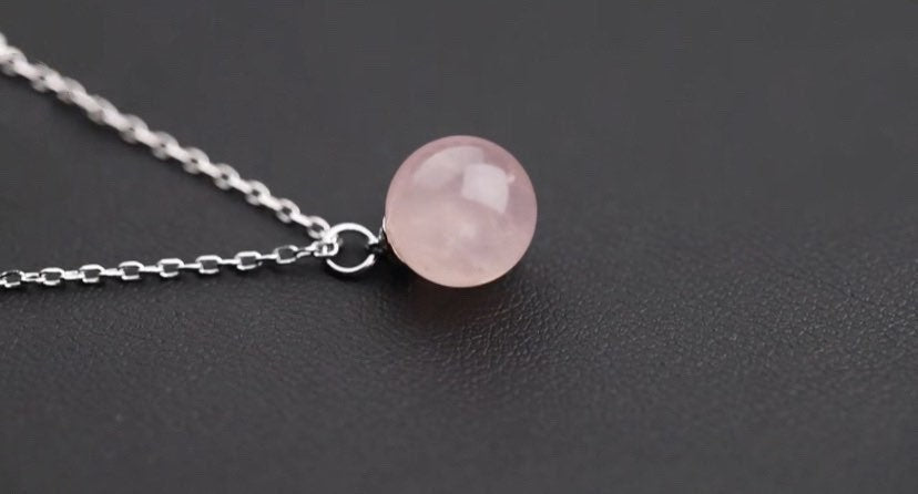 S925 실버 8mm 보석 천연 로즈 쿼츠 목걸이 16인치 + 1인치 익스텐더 스프링 링