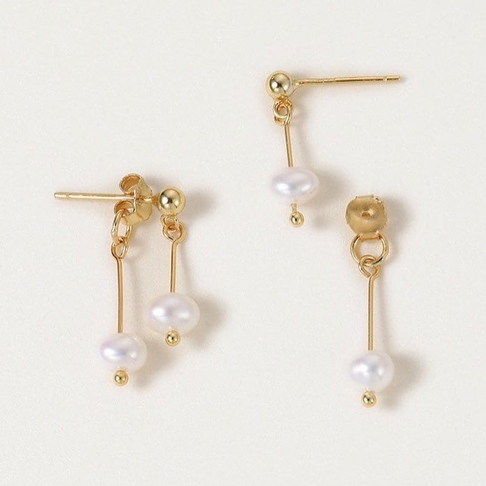 Minimalist 18K Gold Plated 4mm Natural Freshwater Pearls Earrings Stud 3cm Wedding Bridal and Bridesmaid Gifts