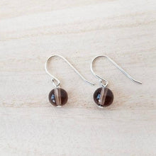 Load image into Gallery viewer, Minimalist Style Small Silver Dangle 7-8mm Natural Smoky Quartz Crystal Gemstone Earrings
