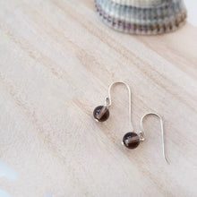 Load image into Gallery viewer, Minimalist Style Small Silver Dangle 7-8mm Natural Smoky Quartz Crystal Gemstone Earrings
