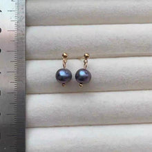 Load image into Gallery viewer, Gold Steel Stud 4-5mm Freeform Baroque Black Peacock Pearls Earrings
