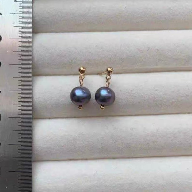 Gold Steel Stud 4-5mm Freeform Baroque Black Peacock Pearls Earrings