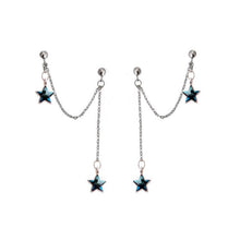 Load image into Gallery viewer, Korean fashion steel double piercing earrings with a 6mm cubic zirconia blue star charm and 4cm length, perfect for a unique and trendy look.
