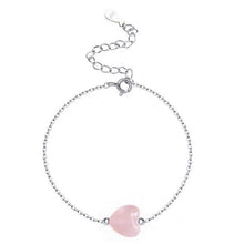 Load image into Gallery viewer, S925 10mm Rose Quartz Heart 6/7/8 Inches with 0.5 Inch Extender Crystal Bracelet
