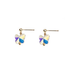 将图片加载到图库查看器，18K gold-plated earrings with 14mm clear AB rainbow butterfly faceted beads. Playful and elegant, ideal for adding sparkle to any outfit.
