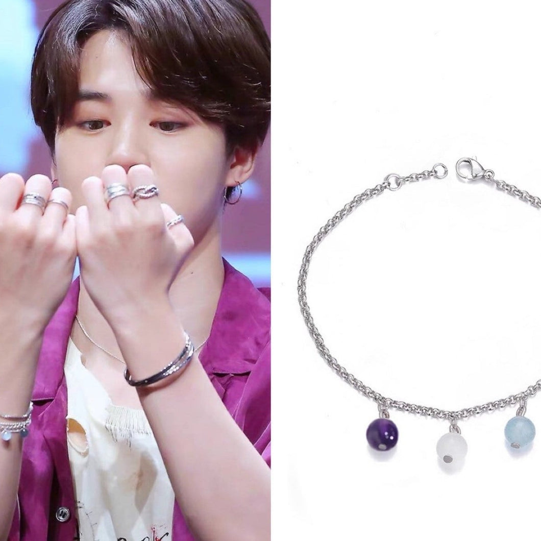 Korean Kpop BTS Style Surgical Steel 3 Color Gemstone Chain Bracelet 6/7/8 inches