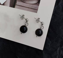 Load image into Gallery viewer, Surgical Steel 8mm Black Obsidian Dangle Earrings
