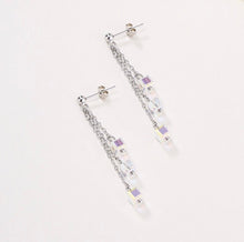 이미지를 갤러리 뷰어에 로드 , 스테인레스 스틸 6mm 오스트리아 크리스탈 클리어 Ab 레인보우 슈가 큐브 3 레이어 귀걸이 5cm
