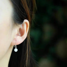 Load image into Gallery viewer, S925 6mm Mini Natural White Dangle Jade Earrings
