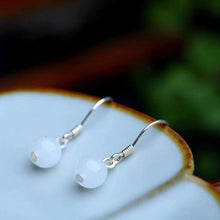 Load image into Gallery viewer, S925 6mm Mini Natural White Dangle Jade Earrings
