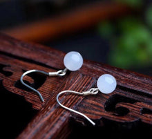 Load image into Gallery viewer, S925 6mm Mini Natural White Dangle Jade Earrings
