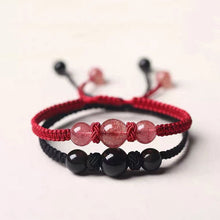 Load image into Gallery viewer, Obsidian/ Strawberry Quartz Chinese Style Gemstone Red Strings Bracelet Adjustable 6.5-8 inches woven Bracelet Friendship Couple Bracelets
