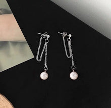 이미지를 갤러리 뷰어에 로드 , 한국 체인 8mm 크리스탈 진주 스터드 귀걸이 6cm
