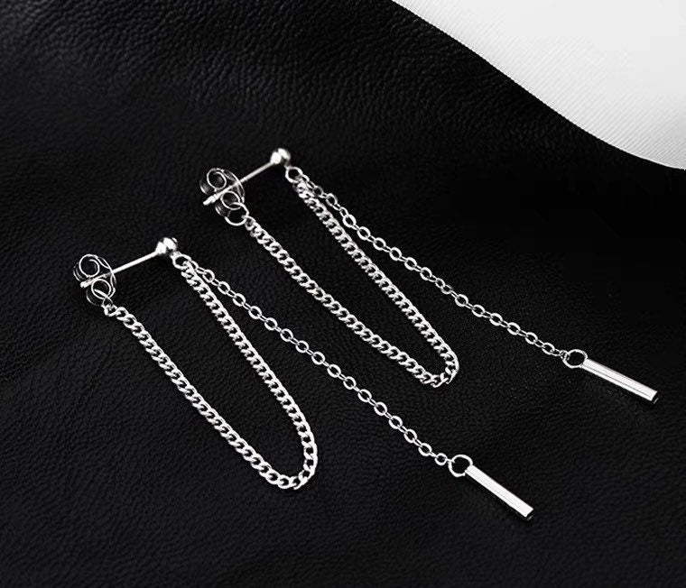 한국 솔리드 스테인레스 스틸 1.5cm 직사각형 스틱 참 귀걸이 5cm