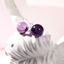 Load image into Gallery viewer, S925 Silver 8mm Purple Natural Gemstone Birthstone Amethyst Round Bead Stud Earrings
