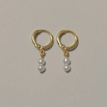 Load image into Gallery viewer, Minimalist Silver Plated/18K Gold Plated Double 3mm Tiny Button Pearls Hoop Huggie Earrings
