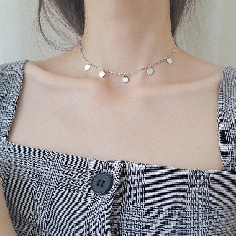 8mm 원형 참 목걸이가 포함된 스테인레스 스틸 초커 케이블 체인 14-16인치