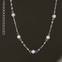 Load image into Gallery viewer, Surgical Stainless Steel 3-4mm Freshwater Pearls Sparkle Chain Necklace Spring Ring 16-18 inches
