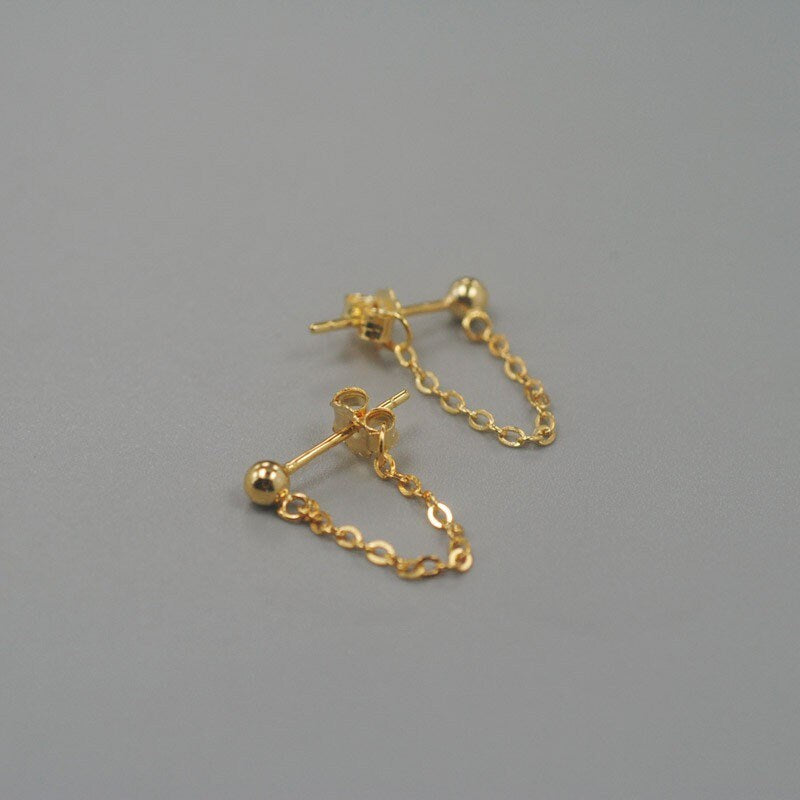한국 패션 미니멀리스트 18K 골드 도금 체인 스터드 귀걸이 2.5cm