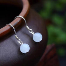 Load image into Gallery viewer, S925 6mm Mini Natural White Dangle Jade Earrings
