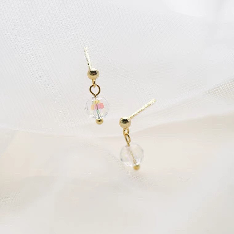 골드/실버 미니멀리스트 오스트리아 크리스탈 4mm 타원형 면 처리된 비드 투명 Ab 작은 스터드 귀걸이