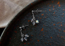 이미지를 갤러리 뷰어에 로드 , A pair of 18K Gold Plated or surgical steel earrings with 4mm small labradorite gemstones.
