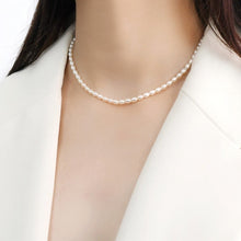 Load image into Gallery viewer, S925 Spring Ring 5mm Oval Rice Natural Pearls Necklace ~16-18inches
