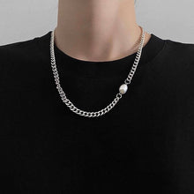 Load image into Gallery viewer, Unisex Stainless Steel Korean Kpop Style Single 7-8mm Baroque Pearls 3.8mm Thick Cuban Chain Necklace
