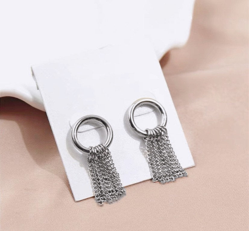 태슬 기하학적 원형 13mm 서지컬 스틸 스터드 귀걸이 3-3.5cm