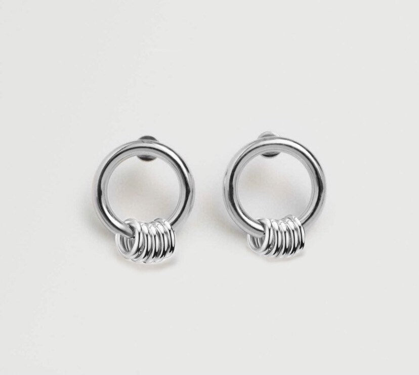 기하학적 원형 스테인레스 스틸 펑크 귀걸이 1.6cm