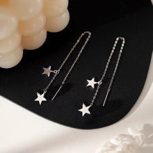 Load image into Gallery viewer, Korean Fashion Style Double Stars 10mm Charm Chain Threader Earrings 12cm Surgical Steel
