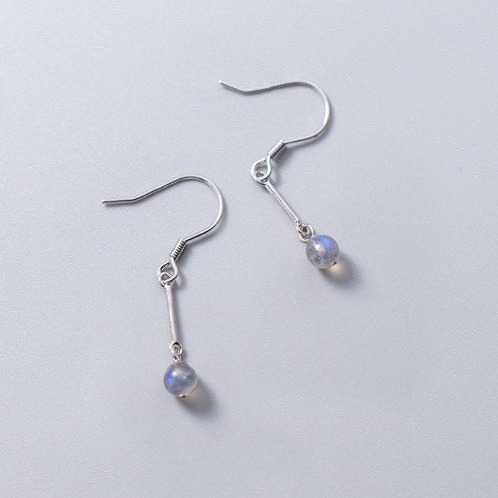 Minimalist Surgical Steel 1cm Stick Connector 5mm Labradorite Earrings 3cm