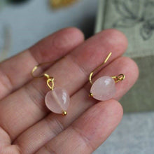 Load image into Gallery viewer, 18K Gold Plated S925 10mm Mozambique Heart Rose Quartz Small Dangle Crystal Earrings
