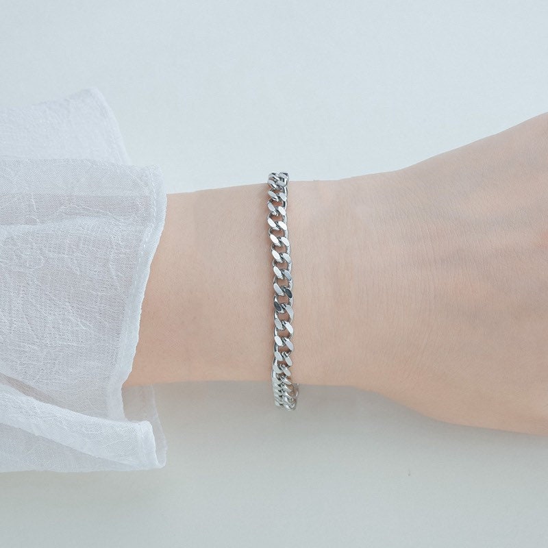 솔리드 스테인레스 스틸 3.8-4mm 청키 쿠바 체인 팔찌 6/7/8인치 익스텐더 포함