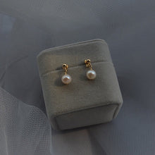 Load image into Gallery viewer, Elegant Dangle/Stud Minimalist AAA 7-7.5mm Round Pearls 18k Gold Plated Earrings
