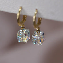 Load image into Gallery viewer, Minimalist 18K Gold Plated 6mm Mini Sugar Cube ClearAB/Champagne/Purple/Blue Lever Back Small Huggie Earrings
