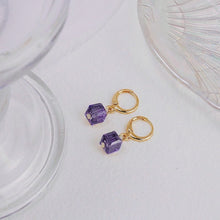 Load image into Gallery viewer, Minimalist 18K Gold Plated 6mm Mini Sugar Cube ClearAB/Champagne/Purple/Blue Lever Back Small Huggie Earrings
