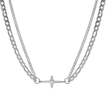 Load image into Gallery viewer, Four Pointed Star Figaro &amp; Curb Chain Korean KPOP Style Original Design Handmade Solid Steel Necklace 16/18/20 Inches No Extender
