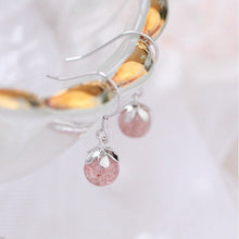 Load image into Gallery viewer, S925 Dangle Flower 8mm AAA Strawberry Quartz Round Dangle Earrings
