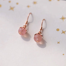 Load image into Gallery viewer, 18K gold plated S925 earrings with 8mm Madagascar rose quartz stones and an intricate flower cap design, perfect for adding elegance to any outfit.
