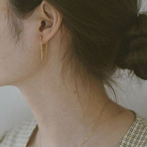 미니멀리스트 18K 골드 도금 더블 체인 귀걸이 5cm